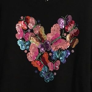 Quacker Factory Butterfly Heart sequin Sweater